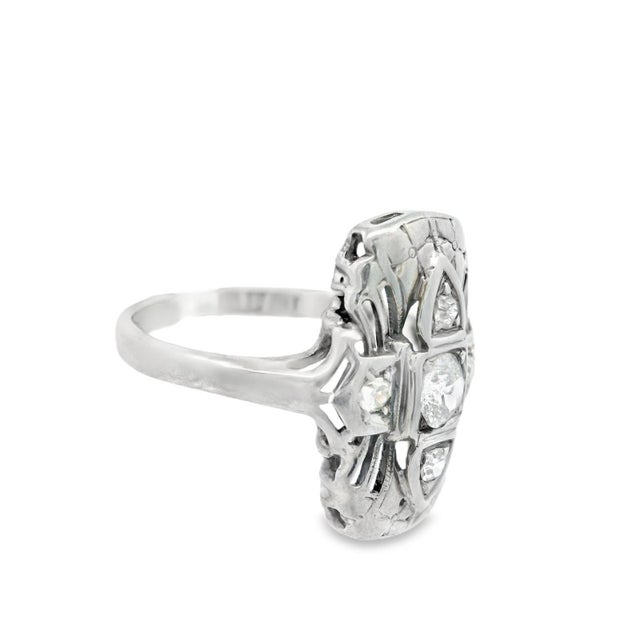 Metal 1920s Old European Cut 14k White Gold Antique Diamond Ring, Size 4.75 For Sale - Image 7 of 10