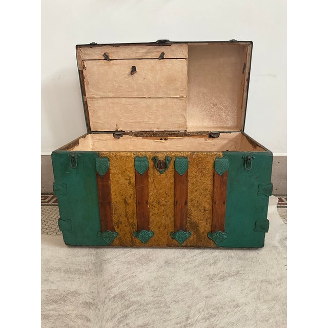 Large Antique Victorian Oak Banded Dome Top Steamer Trunk Chest, Maier For Sale - Image 16 of 16