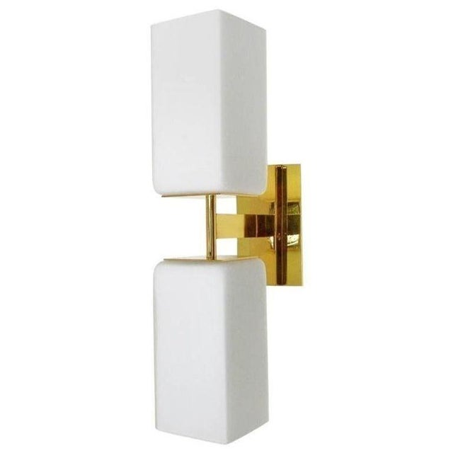 Metal 1990s Modern Frosted White Murano Glass & Brass Sconces - Set of Eight For Sale - Image 7 of 7