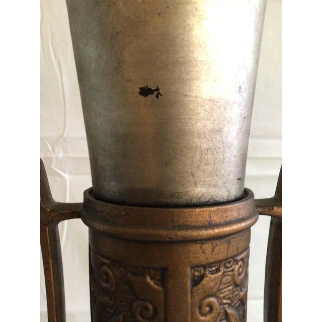 1960s Painted Metal and Brass Asian Style Lamps - A Pair For Sale - Image 4 of 13