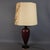 Spectacular large vintage table lamp, made of purple ceramic with pure gold details, fabric lampshade with embroidered...