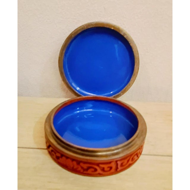 Vintage Chinese Cinnabar Box With Enameled Interior For Sale - Image 10 of 13