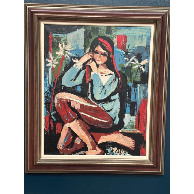M. Costa, Portrait of a Young Lady, 1960s, Oil Painting on Canvas, Framed For Sale - Image 17 of 18