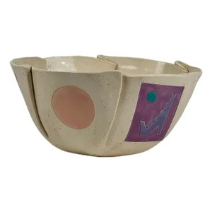 Vintage Post Modern Southwestern Ceramic Bowl by Barbara Demery, Signed Circa 1993