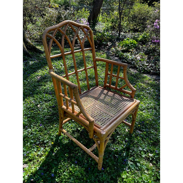 Hollywood Regency McGuire Style Rattan Cathedral Side Chair For Sale - Image 3 of 6