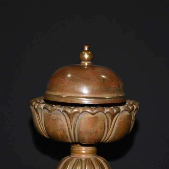 Metal Vintage Copper Tiered Lotus Base Bell With Domed Cover For Sale - Image 7 of 9
