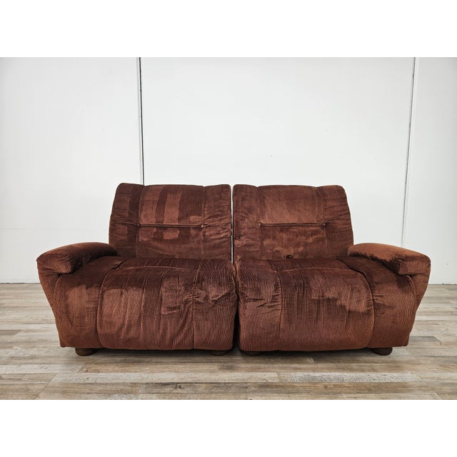 Modular sofa consisting of two fabric-upholstered seats, both with side armrests, made in Italy in the 1970s. Perfect for...