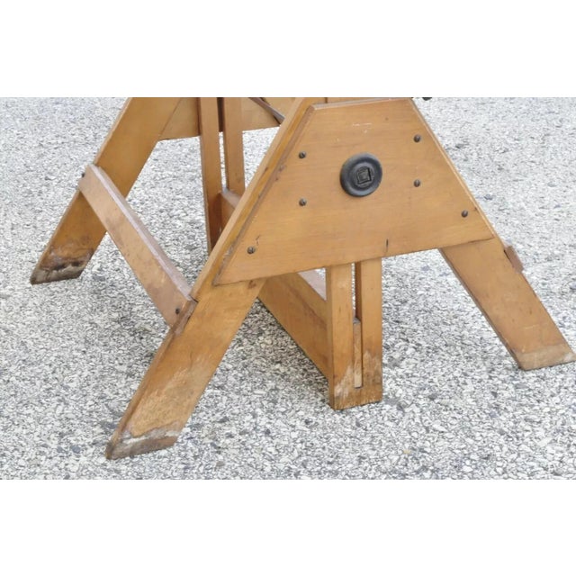 Brown Antique American Industrial Small Wood & Cast Iron Drafting Table Work Desk For Sale - Image 8 of 10