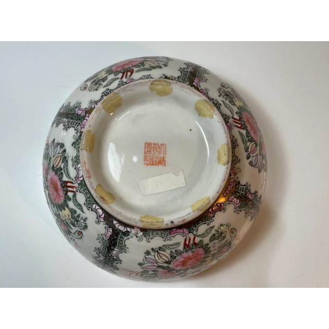Pink Vintage Hand Painted Porcelain Rose Medallion Bowl - 10" For Sale - Image 8 of 8