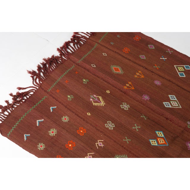 Mid 20th Century Handwoven Brown Tribal Rug With Colorful Motifs For Sale - Image 6 of 10