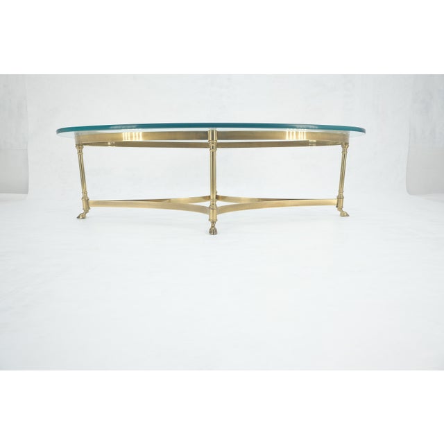 Oval 3/4" Glass top Brass Hoof Feet Coffee Center Table MINT For Sale - Image 13 of 18