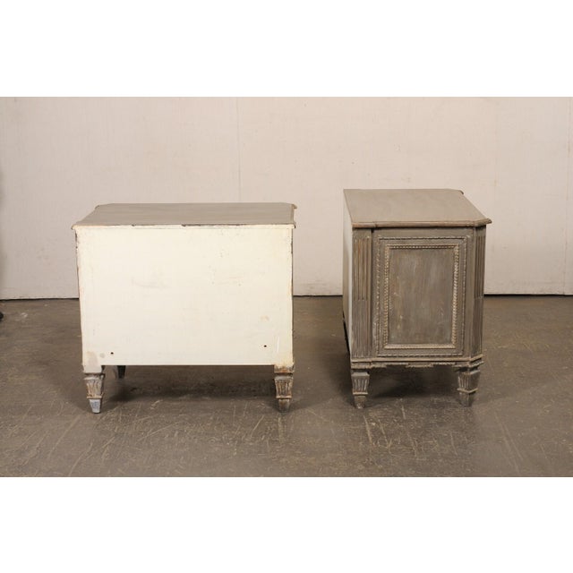 Greige Vintage French Neoclassical Inspired Wood Nightstands With Shelf - A Pair For Sale - Image 8 of 12