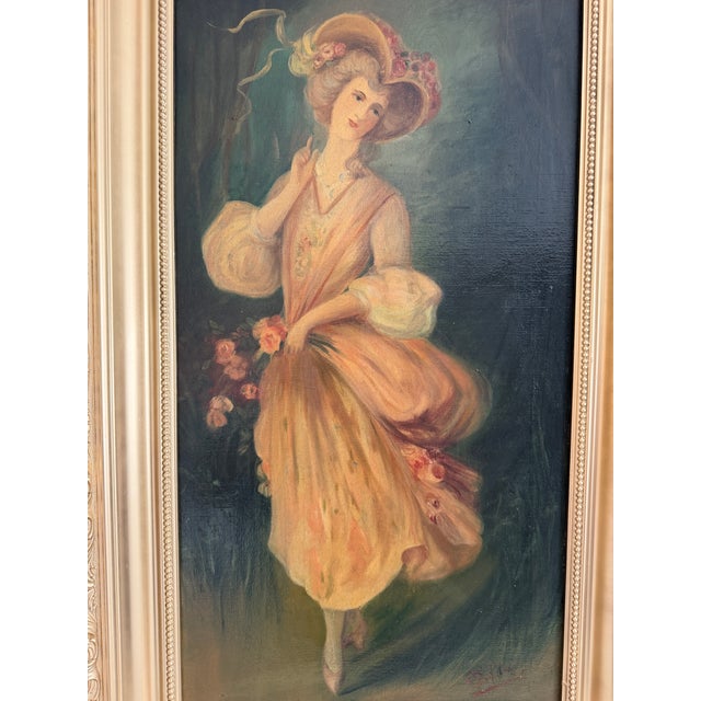 Antique Oil Portrait Young Woman European Lady Gilt Frame 19th Century For Sale In Jacksonville, FL - Image 6 of 12