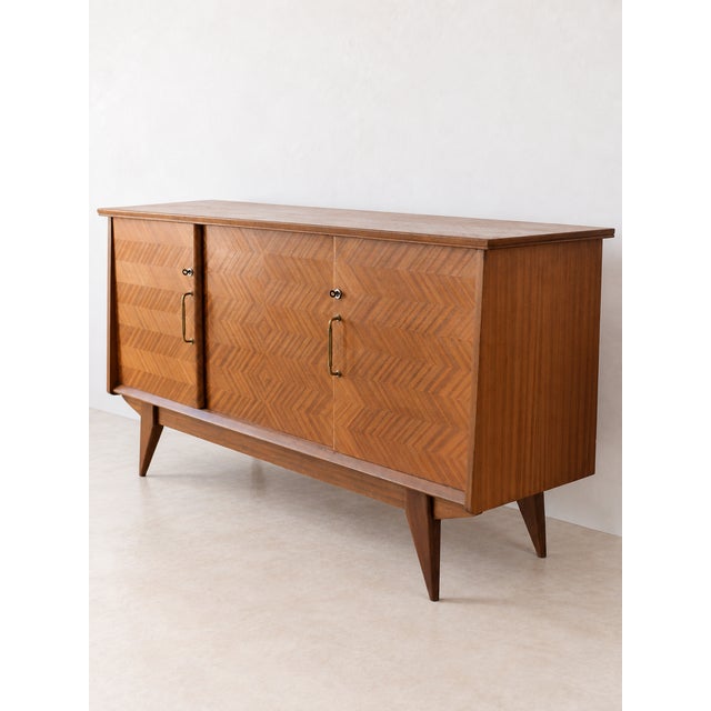 1950s Vintage Teak Herringbone Sideboard, 1950s For Sale - Image 5 of 14