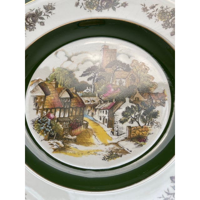 Illustration 1950’s English “Ascot” Scenic Village Gold Edged Plate For Sale - Image 3 of 7