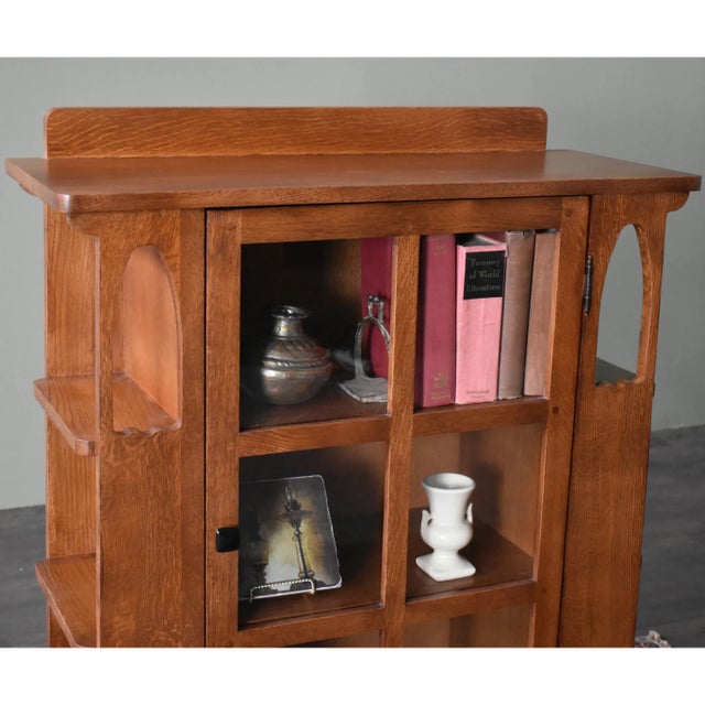 Crafters and Weavers Mission 1 Door Bookcase With Side Shelves For Sale - Image 9 of 12