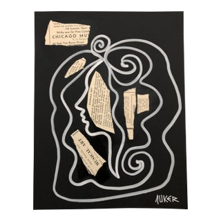 Contemporary Collage by Auker, Profile With Text For Sale