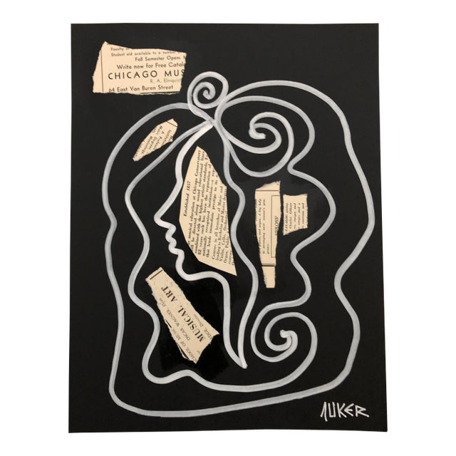 Contemporary Collage by Auker, Profile With Text For Sale