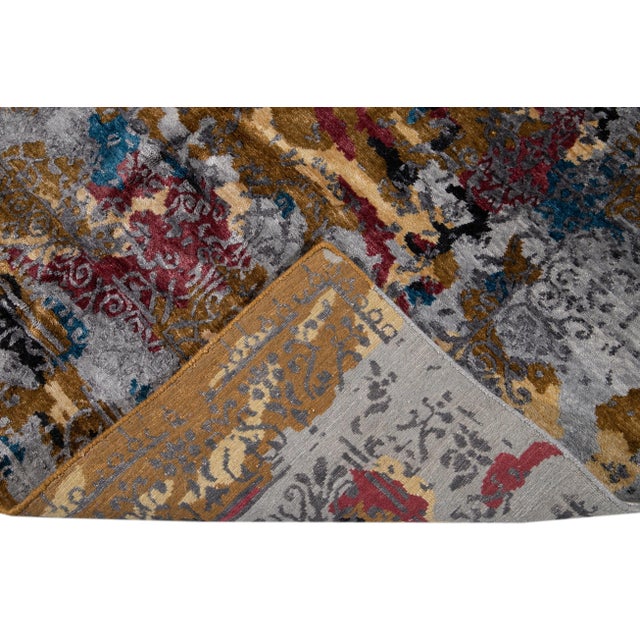 Contemporary 21st Century Contemporary Abstract Grey Silk Area Rug 8 X 10 For Sale - Image 3 of 11