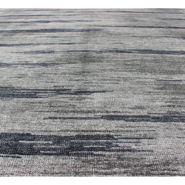 Modern Silk Rug With Gray Blue Steel Blue Gray And Taupe In Tiger Striped Pattern Chairish