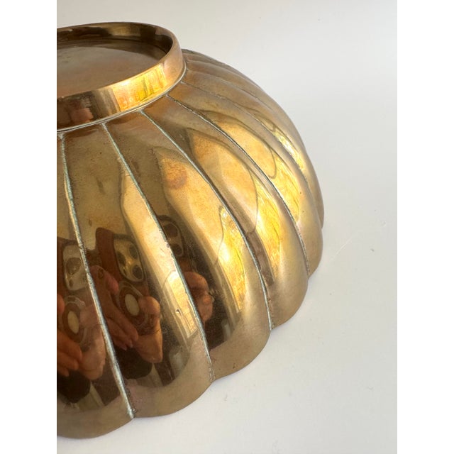 Vintage Brass Fluted Bowl — Made in India For Sale - Image 4 of 5