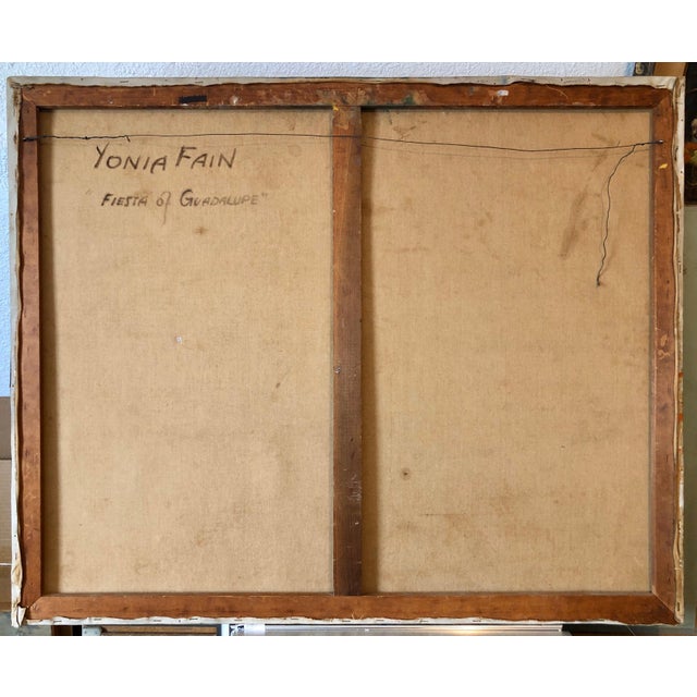 1940s Yonia Fain, Jewish Mexican Avant Garde Fiesta of Guadalupe Expressionist Oil Painting, c.1940's For Sale - Image 5 of 12