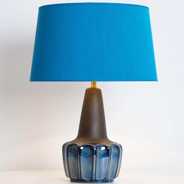 Metal Glazed Blue Lamp from Soholm with Silk Lampshade René Houben, 1960s For Sale - Image 7 of 10