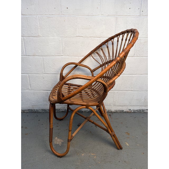 Mid 20th Century Vintage Bamboo and Rattan Lounge Chair For Sale - Image 5 of 14
