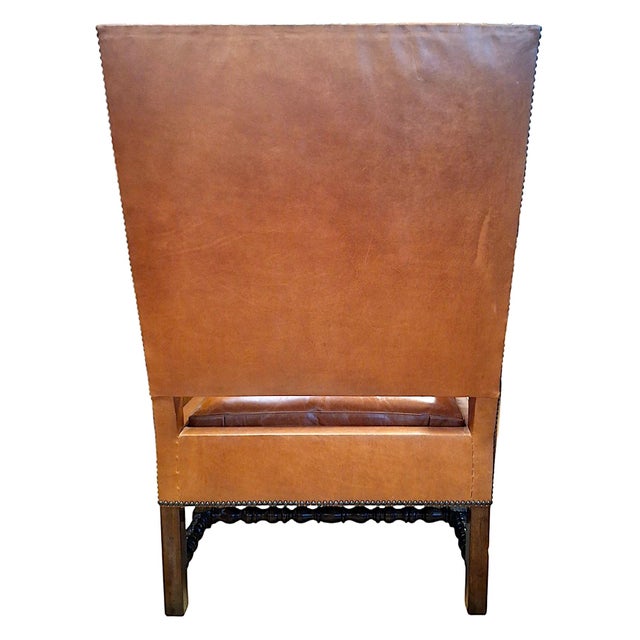 French Dessin Fournir French Leather and Mahogany Wingback Chair For Sale - Image 3 of 10