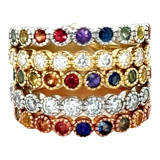 2.84 Carat Diamond and Multi Color Sapphire Stackable Gold Band Set Size 6.5 - Set of 5 For Sale