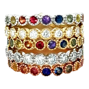 2.84 Carat Diamond and Multi Color Sapphire Stackable Gold Band Set Size 6.5 - Set of 5