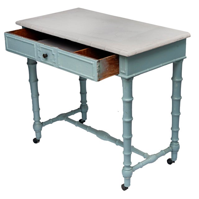 1920s Antique Painted Faux Bamboo Desk W/Drawer For Sale - Image 5 of 8