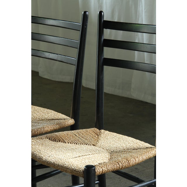 Mid-Century Modern Vintage Italian Papercord Black Dining Chairs with Woven Seat, 1950s, Set of 4 For Sale - Image 3 of 14