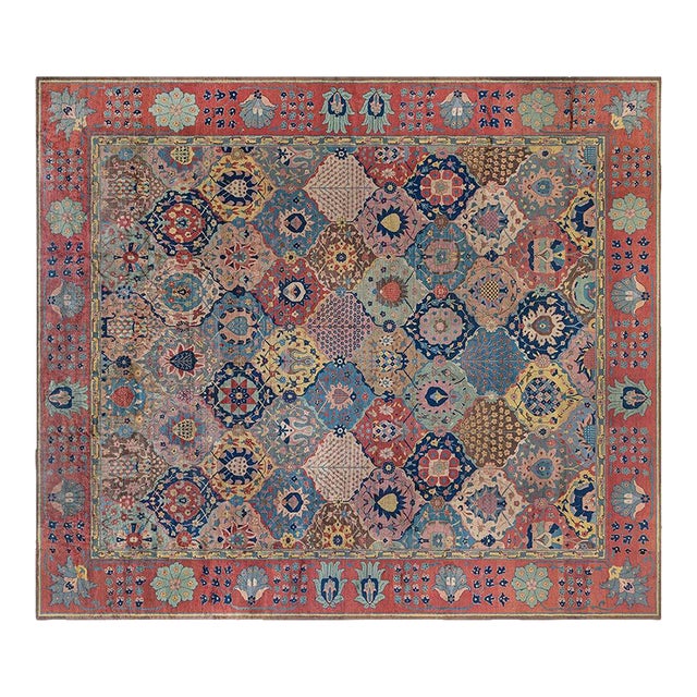 Antique Colorful Botanic Indian Rug For Sale