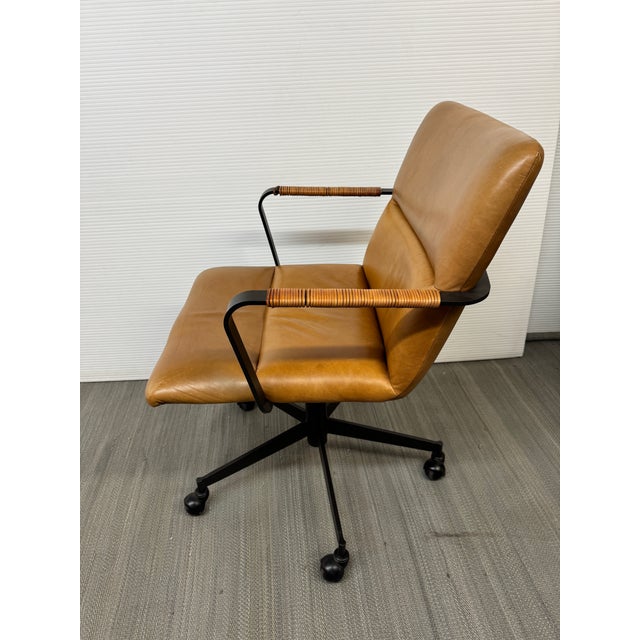 Animal Skin West Elm Cooper Mid-Century Leather Swivel Office Chair For Sale - Image 7 of 12