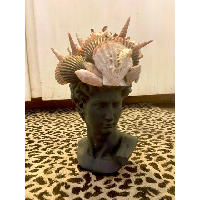 2020s Shell Encrusted Bust in Farrow & Ball Hopper Head For Sale - Image 5 of 12