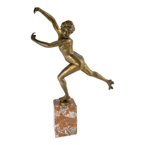 Early 20th Century Art Deco Bronze of a Nude Roller Skater on Marble Base by Henri Calot