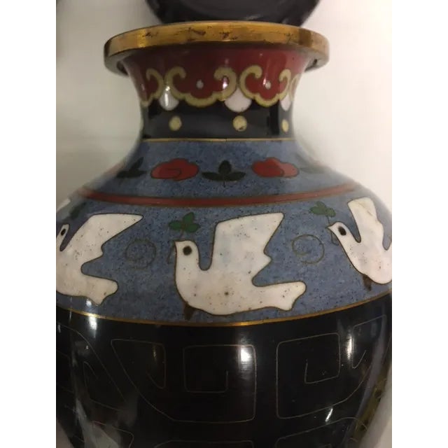 Vintage Asian Cloisonne Vases - A Pair For Sale - Image 5 of 8