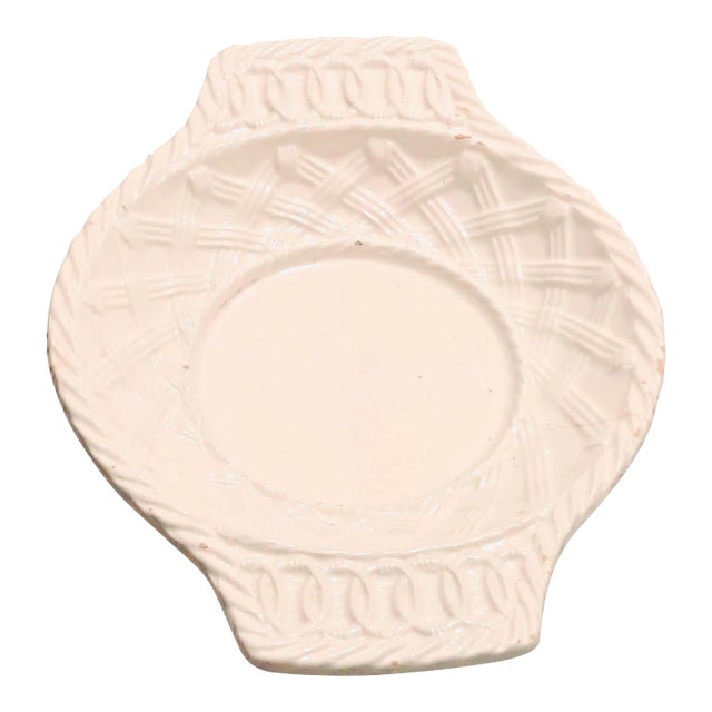 Vintage White Ceramic Weaved Medium Sized Catch All Dish Italian For Sale