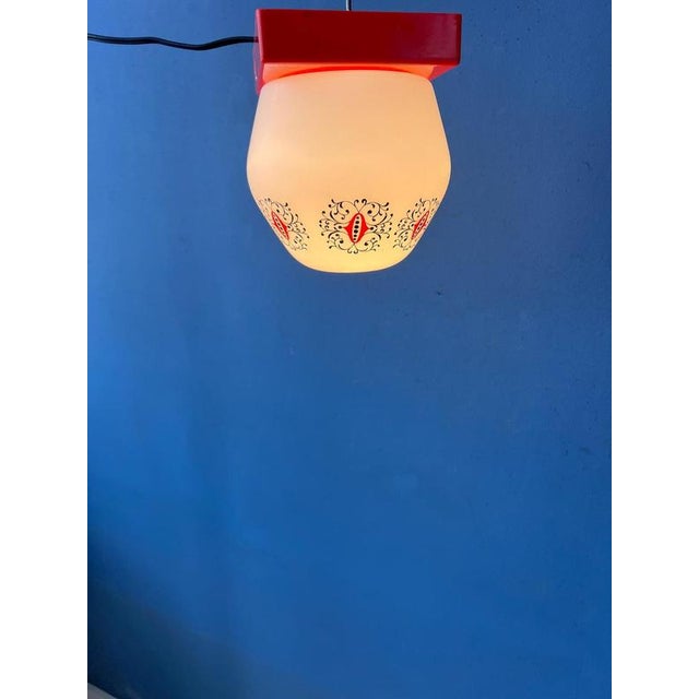 Vintage Opaline Glass Ceiling Lamp with Orange Ceiling Cap from Thabur For Sale - Image 3 of 11