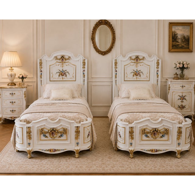 1950 French Louis XVI White Gold Wood Twin Bedframes - Pair For Sale - Image 14 of 14