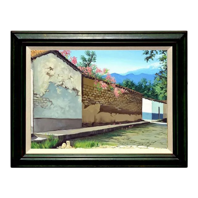 Late 20th Century "Springtime in the Village" Landscape Oil Painting, Framed For Sale