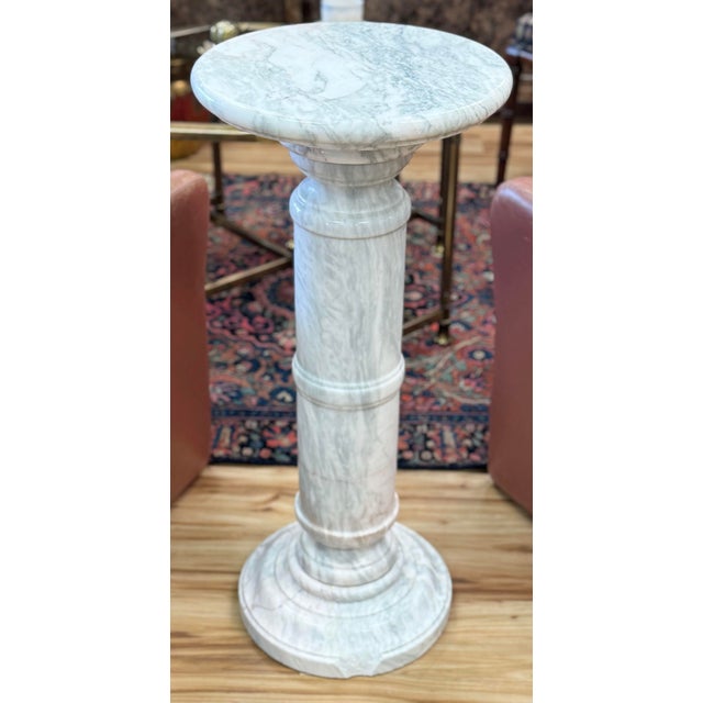 White Vintage White and Gray Marble Column Pedestal For Sale - Image 8 of 11