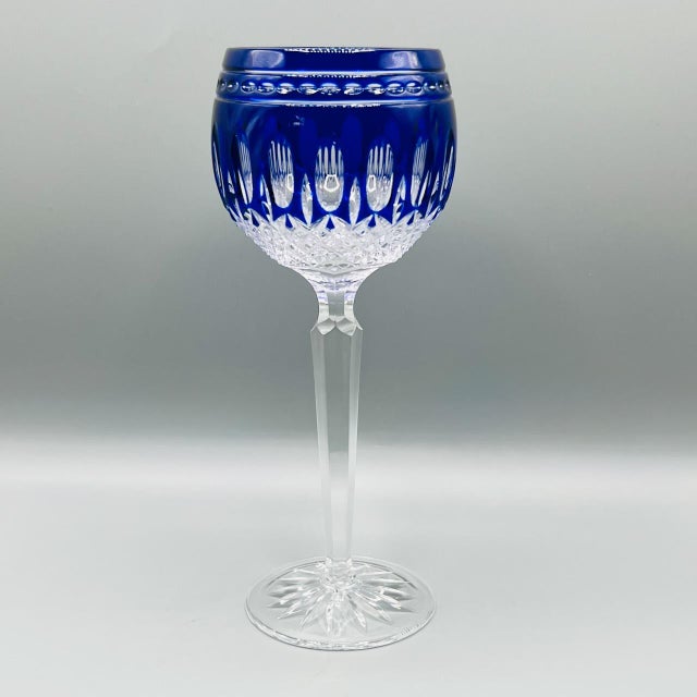 Vintage Crystal Clarendon Hock Wine Glasses from Waterford, Blue Cut in Clear, 1980s, Set of 2 For Sale - Image 14 of 16