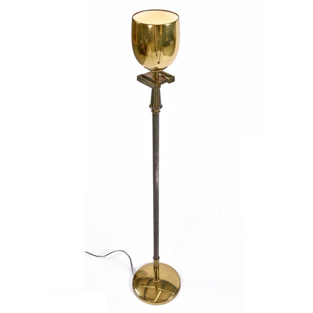 1960s Art Deco Regency Greek Key Brass Chalice Stiffel Torchiere Floor Lamps Set - a Pair For Sale - Image 6 of 12