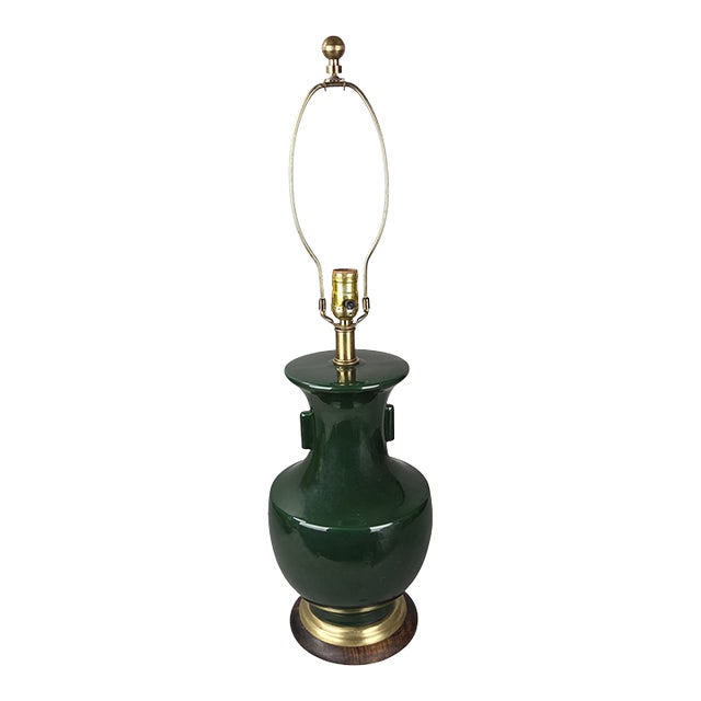 Vintage Mid-Century Modern Frederick Cooper Dark Green Ceramic Table Lamp For Sale