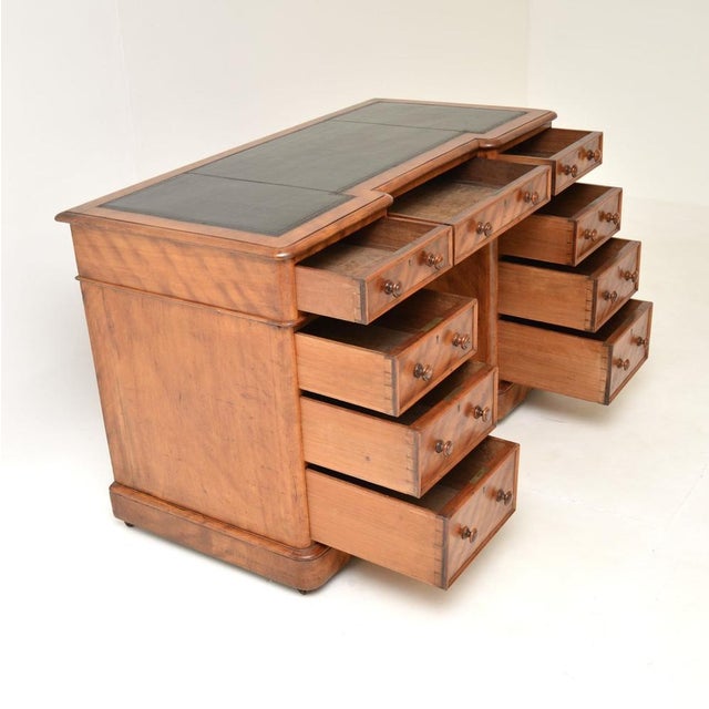 Victorian Satinwood Pedestal Desk with Leather Top, 1860s For Sale - Image 4 of 11