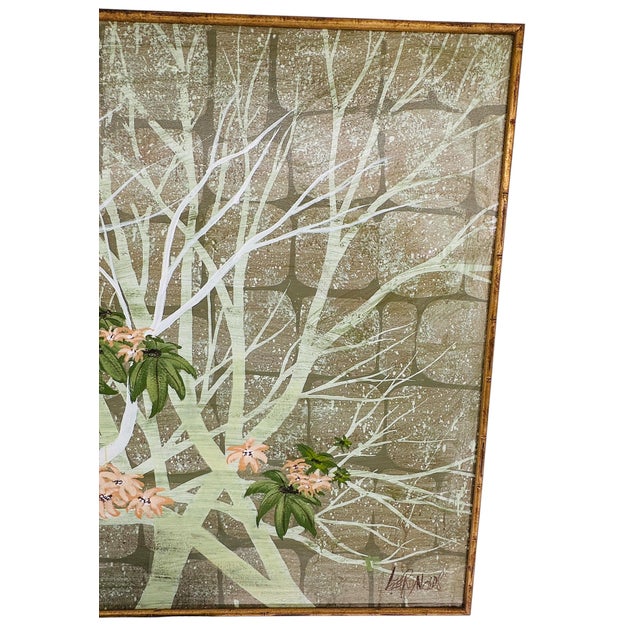 Lee Reynolds Massive Mid-Century Modern Lee Reynolds Botanical Oil Painting in Gold Gilt Faux Bamboo Wood Frame For Sale - Image 4 of 15