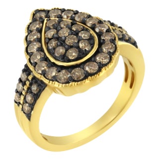 10K Yellow Gold Plated .925 Sterling Silver 1 1/8 cttw Prong-Set Round-Cut Diamond Pear Cocktail Ring (J-K Color, I1-I2 Clarity) - Size 8 For Sale