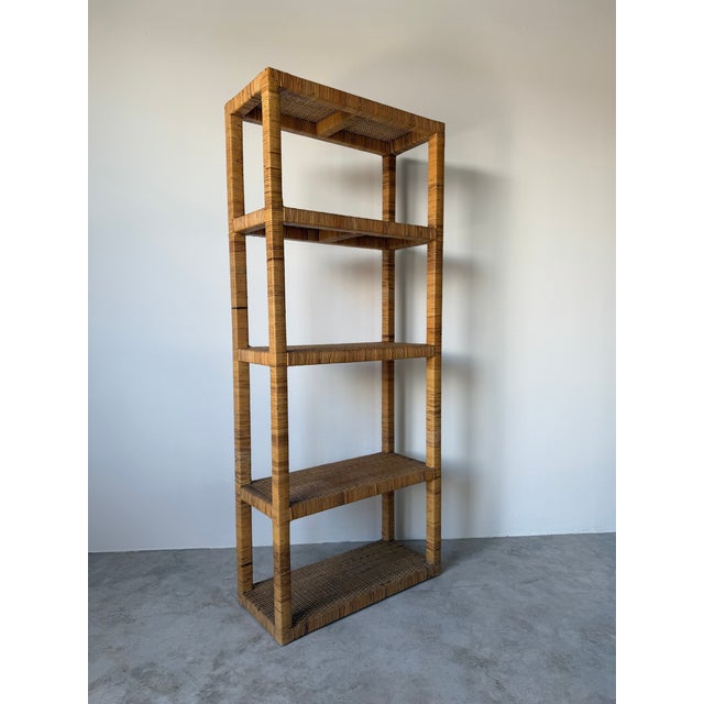 Vintage Coastal Boho Rattan-Wrapped Five-Tier Étagère For Sale - Image 4 of 14